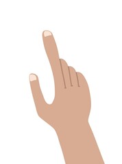 hand holding a white arrow icon in flat style on white background