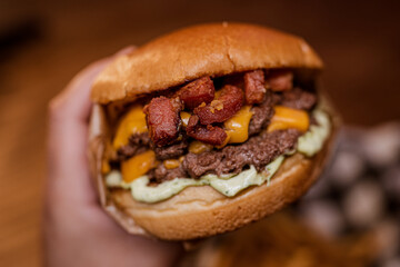 Hamburguer - Sandwich with beef burger, bacon, cheddar and french fries