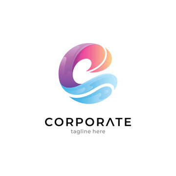 Gradient logo template letter c and wave