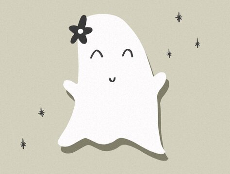 Spooky cute ghost. Halloween concept illustration.