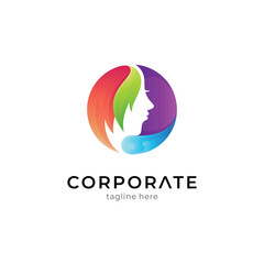 Gradient colored female head logo template with multiple colors