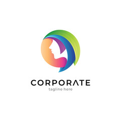Gradient colored female logo template with multiple colors