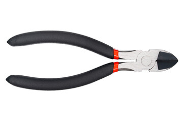 Nippers or diagonal cutting pliers. Wire cutter or flush nippers. Side cutting pliers for electric wire. Professional tools for metal construction. Mechanic instrument for workshop, repairing works.