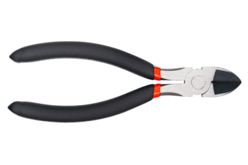 Nippers or diagonal cutting pliers. Wire cutter or flush nippers. Side cutting pliers for electric wire. Professional tools for metal construction. Mechanic instrument for workshop, repairing works.