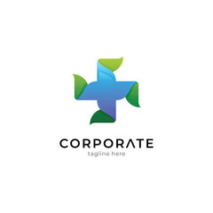 Medical logo template with cross and leaf concept
