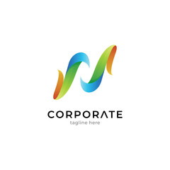 Obraz premium Simple leaf letter N logo template with gradient colors