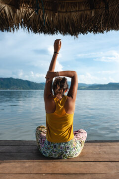 morning routine stretching , yoga outdoors workout
