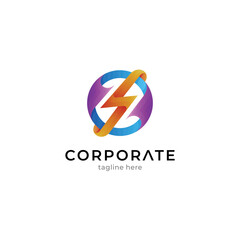 Thunder logo template in a hexagon shape with gradient color style