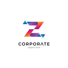 Letter Z logo with pixel shape or crystal shard effect