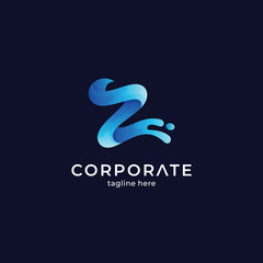 Obraz premium Wave letter Z creative logo design concept with gradient blue color