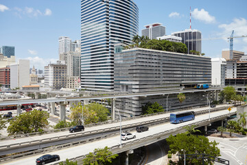 Aerial view of the railways loop in the city of Miami