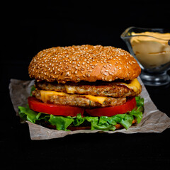 hamburger on a table