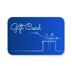 Gift voucher design. Blue card with present illustration