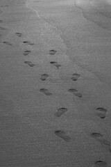 the footprints left on the sandy beach where the sun was shining