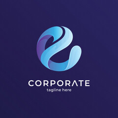 wave letter e logo design