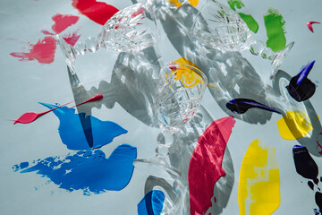 Conceptual still life with paints and crystal.