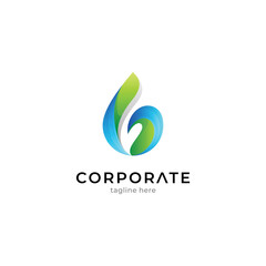 Logo template of water drop combination leaf with gradient colors