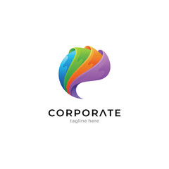 Fototapeta na wymiar Colorful brain logo template with multiple color layers