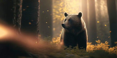 Bear in the forest, photography of a Bear in a Forest. Generative AI