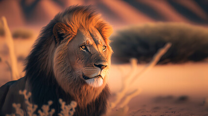 Lion close-up, photography of a Lion in africa. Generative AI