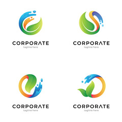 logo set of leaf and fresh water