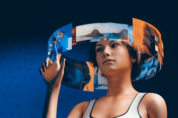 Woman interacting with Metaverse screens