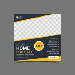 Real estate house sale property social media post, modern Real Estate social media post, easily editable, colorful, and square elegant design template.
