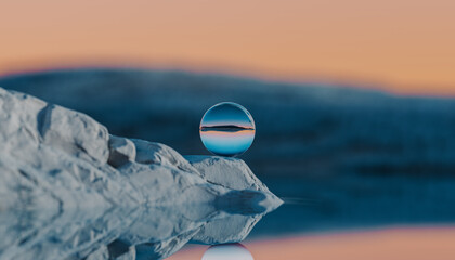 rendered landscape with glass sphere