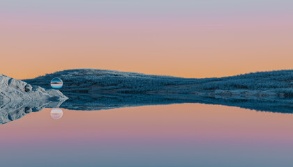 rendered landscape with glass sphere