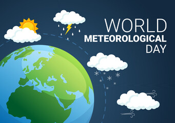 World Meteorological Day Illustration with Meteorology Science and Researching Weather in Flat Cartoon Hand Drawn for Landing Page Templates - obrazy, fototapety, plakaty