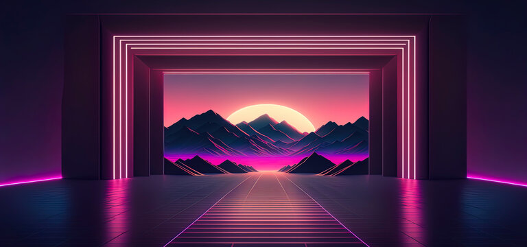 background retro Synthwave. Generative AI