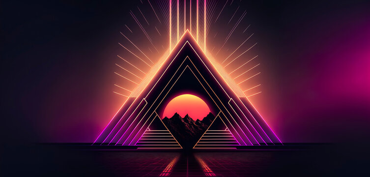 Design in the style of the 80s. Futuristic synthesizer retro wave WALLPAPER. Generative AI