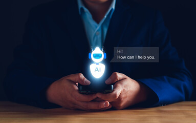 ChatGPT Chat concept AI, Artificial Intelligence. businessman using technology smart robot AI,...
