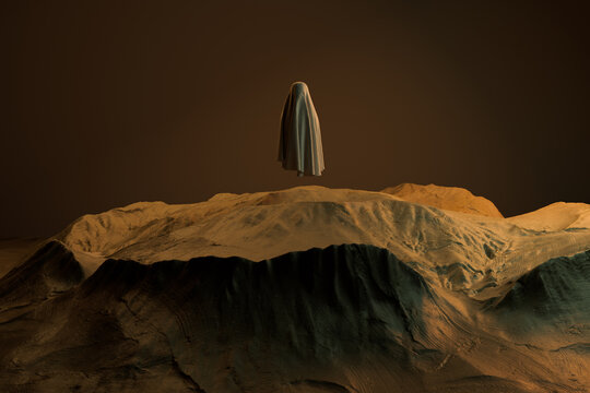 ghost floating on a rock