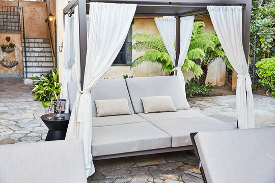 Cabana with champagne at luxury hotel