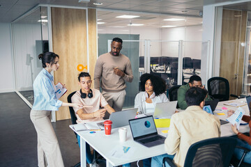 Multiracial group of coworkers working in an office