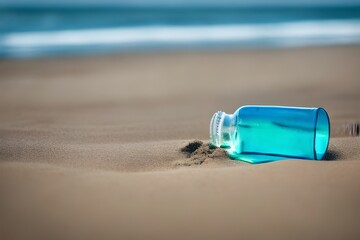 浜辺に置かれたボトル　with generative ai