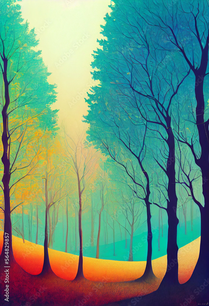Poster intricate trees fantasy forest line art beautiful generative ai content by midjourney