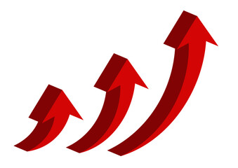 徐々に上昇する矢印の立体的なイラスト