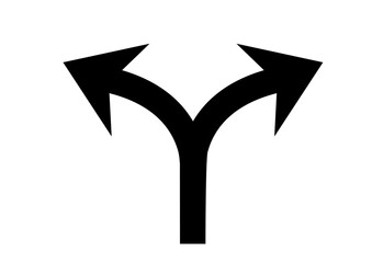 二股に分かれたシンプルな矢印のイラスト