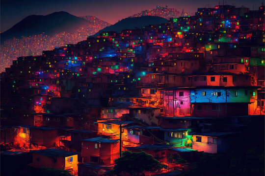 Colorful favela in Brazil, a beautiful favela composed of its beauties in the city of Rio de Janeiro
