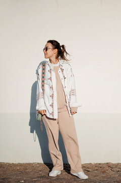 Fashionable street style woman portrait.
