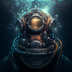 Deep sea diver coming up to the surface 