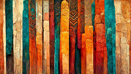 Mayan style wood Artistic colors illustration Generative AI Content by Midjourney