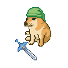 Fototapeta premium Hero dog, pixel art meme