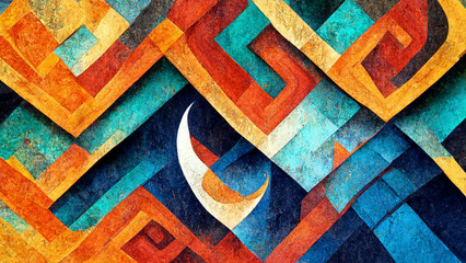 Mayan style Beautiful Abstract Decorative Navy colorful Dark illustration Generative AI Content by Midjourney