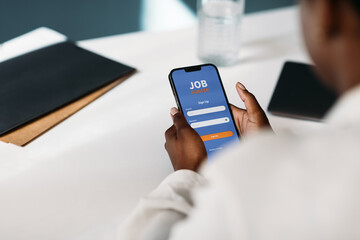 Woman Using Mobile Phone, Searching for Job