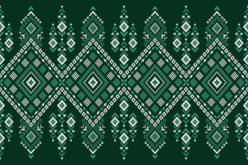 Green Cross stitch colorful geometric traditional ethnic pattern Ikat seamless pattern border abstract design for fabric print cloth dress carpet curtains and sarong Aztec African Indian Indonesian 