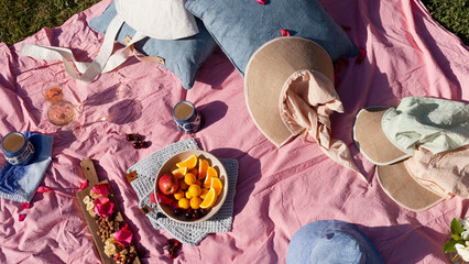 Summertime picnic setting on the grass