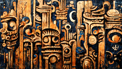 Mayan style Beautiful Abstract Decorative Navy wood Dark illustration Generative AI Content by Midjourney